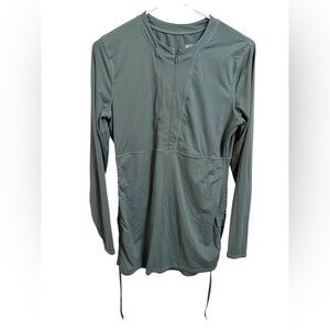 Athleta active top M olive army green rouched long sleeve zip size medium